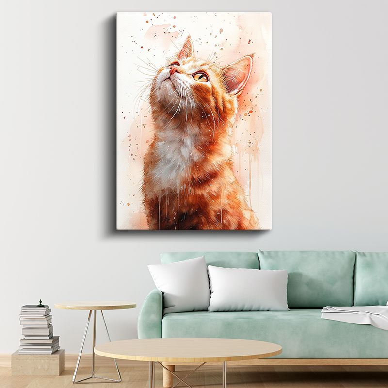 Meraklı Kedi - Yukarı Bakan Turuncu Tüylü Dost Kanvas Tablo