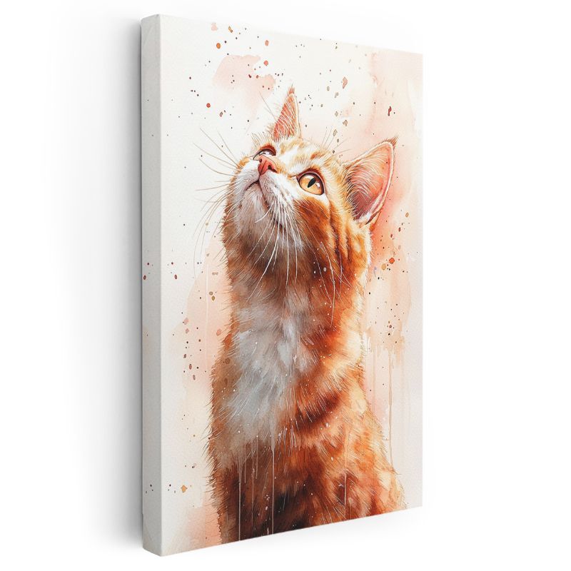 Meraklı Kedi - Yukarı Bakan Turuncu Tüylü Dost Kanvas Tablo