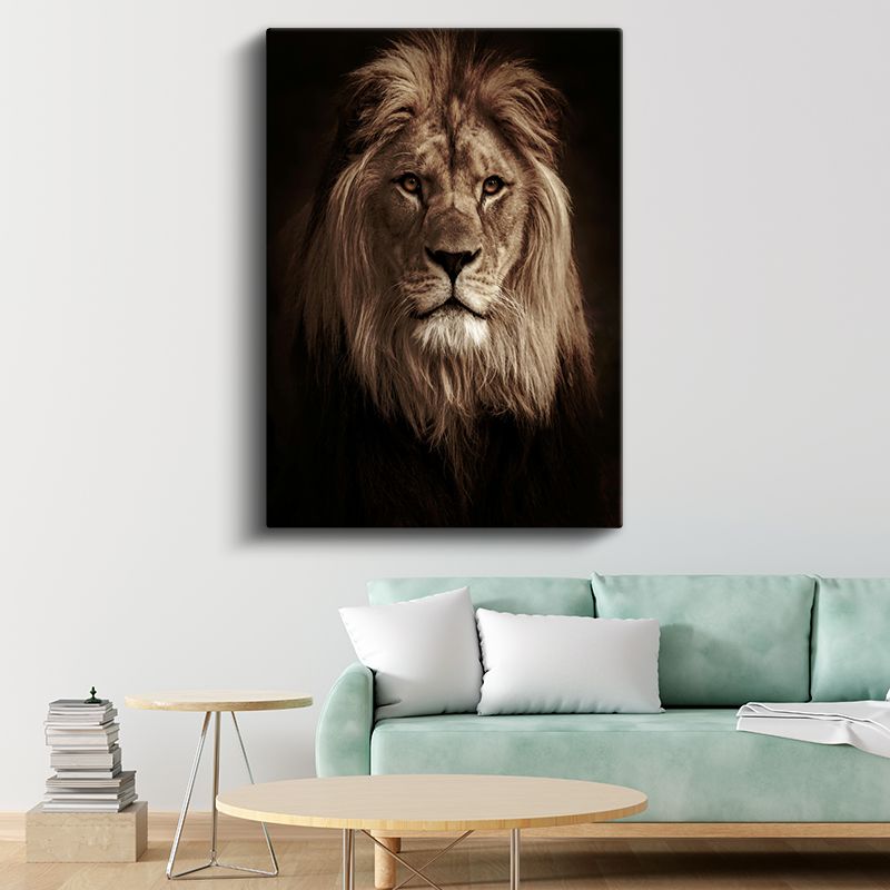 Ormanlar Kralı - Kahverengi Tonlarında Asil Aslan Kanvas Tablo