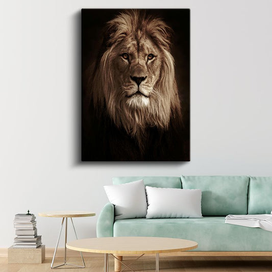 Ormanlar Kralı - Kahverengi Tonlarında Asil Aslan Kanvas Tablo