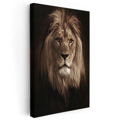 Ormanlar Kralı - Kahverengi Tonlarında Asil Aslan Kanvas Tablo