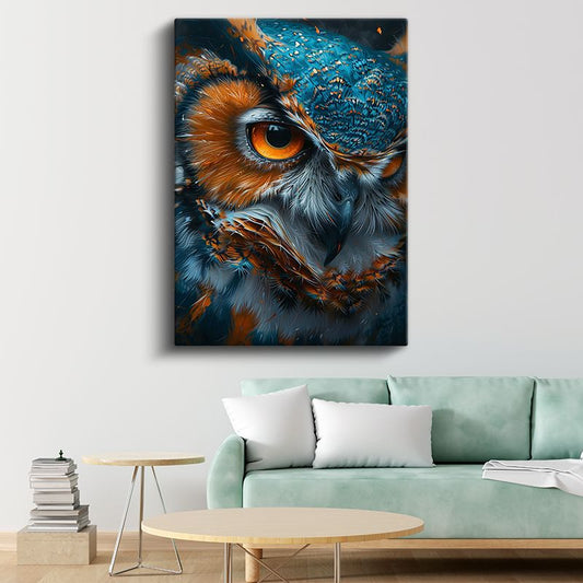 Baykuş Bakışı - Mavi Turuncu Tüylü Gece Avcısı Kanvas Tablo