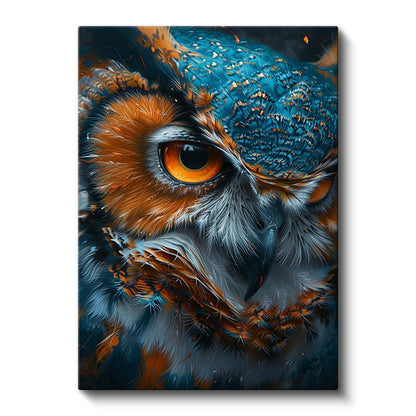 Baykuş Bakışı - Mavi Turuncu Tüylü Gece Avcısı Kanvas Tablo
