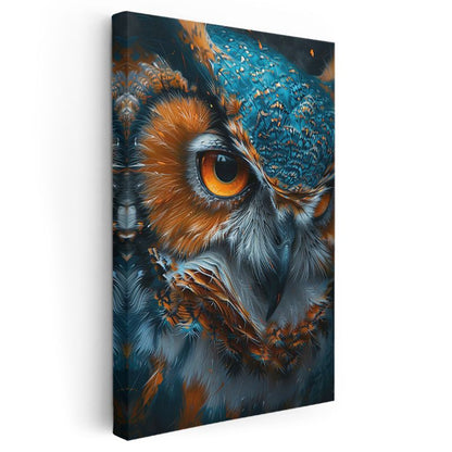 Baykuş Bakışı - Mavi Turuncu Tüylü Gece Avcısı Kanvas Tablo