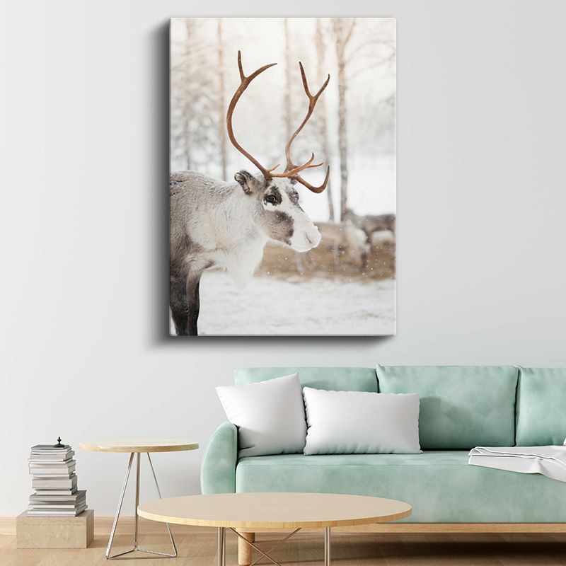 Ren Geyiği - Karlı Manzarada Heybetli Boynuzlar Kanvas Tablo