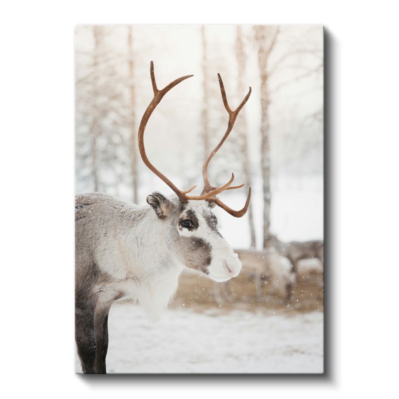 Ren Geyiği - Karlı Manzarada Heybetli Boynuzlar Kanvas Tablo