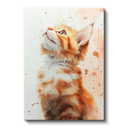 Meraklı Yavru - Suluboya Tarzında Turuncu Kedi Kanvas Tablo