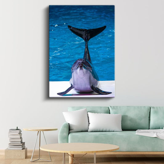 Yunus - Mavi Suda Gülümseyen Deniz Memelisi Kanvas Tablo