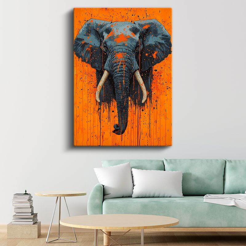 Modern Fil - Turuncu Zeminde Sıçrama Efektli Portre Kanvas Tablo