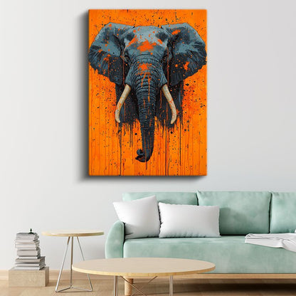 Modern Fil - Turuncu Zeminde Sıçrama Efektli Portre Kanvas Tablo