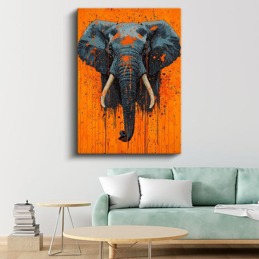 Modern Fil - Turuncu Zeminde Sıçrama Efektli Portre Kanvas Tablo