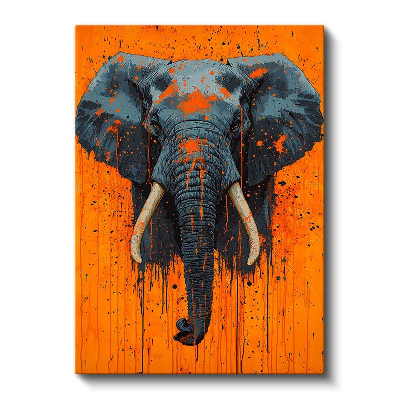 Modern Fil - Turuncu Zeminde Sıçrama Efektli Portre Kanvas Tablo