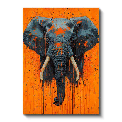 Modern Fil - Turuncu Zeminde Sıçrama Efektli Portre Kanvas Tablo