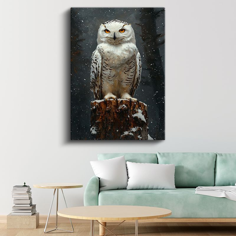 Bilge Baykuş - Kar Taneleri Arasında Turuncu Gözler Kanvas Tablo