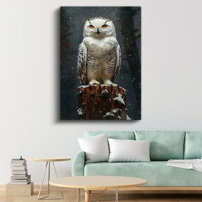 Bilge Baykuş - Kar Taneleri Arasında Turuncu Gözler Kanvas Tablo