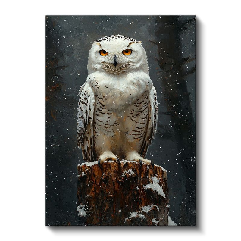 Bilge Baykuş - Kar Taneleri Arasında Turuncu Gözler Kanvas Tablo