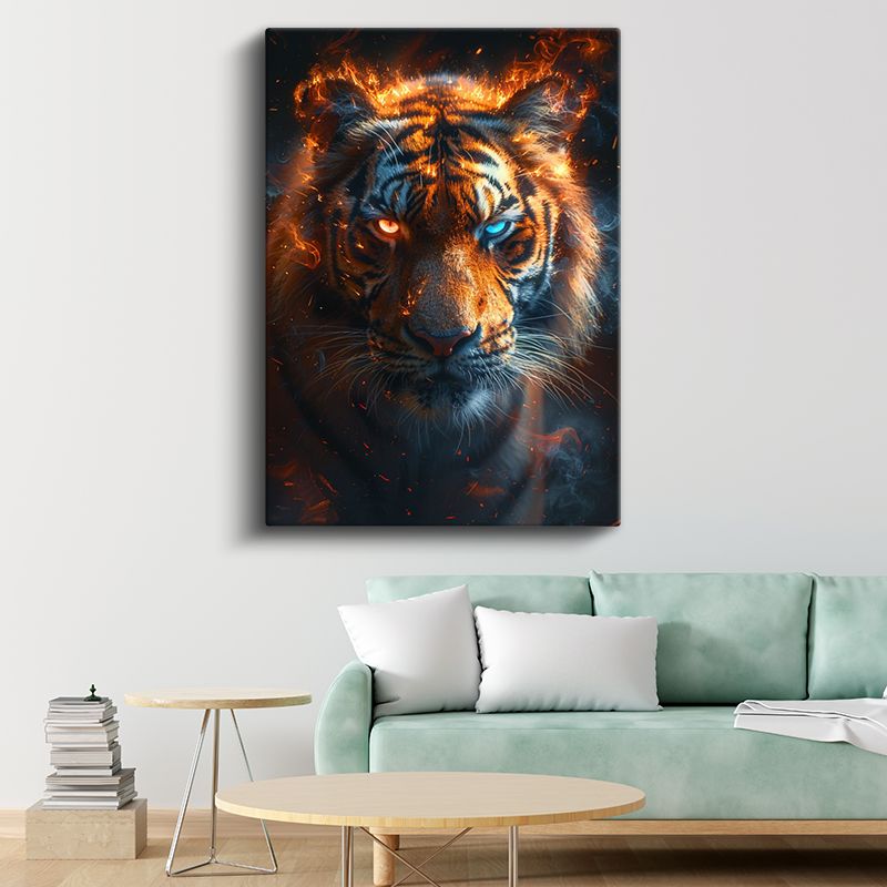 Ateş Kaplanı - Alev Efektli Yırtıcı Bakışlar Kanvas Tablo