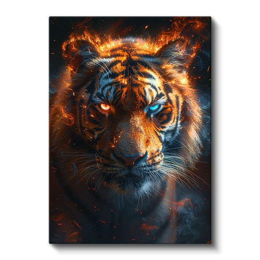 Ateş Kaplanı - Alev Efektli Yırtıcı Bakışlar Kanvas Tablo