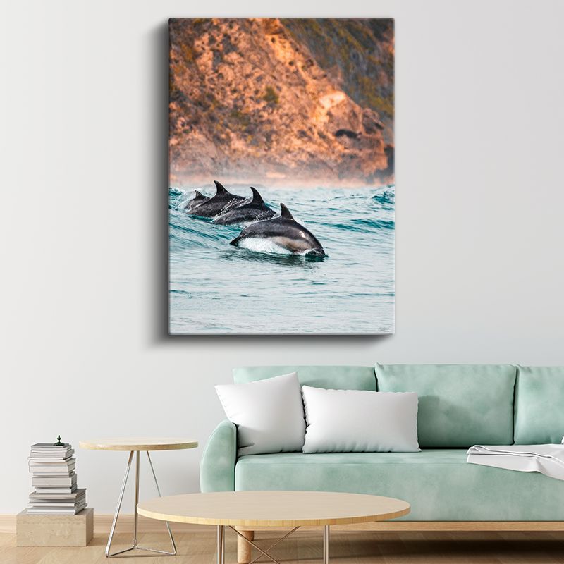 Yunus Sürüsü - Turkuaz Sularda Sıçrayan Neşeli Grup Kanvas Tablo