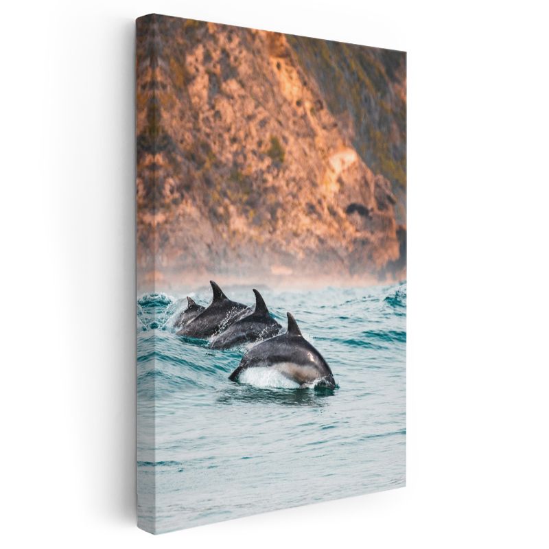 Yunus Sürüsü - Turkuaz Sularda Sıçrayan Neşeli Grup Kanvas Tablo
