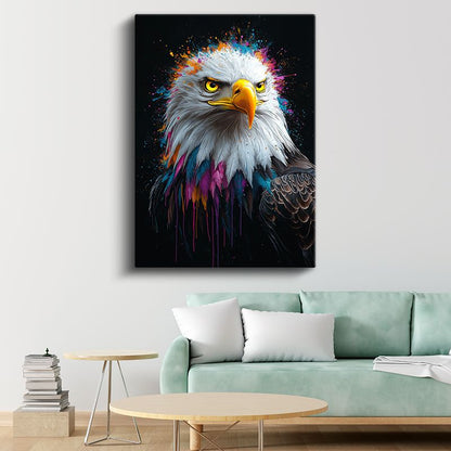 Renkli Kartal - Canlı Boya Sıçramalı Yırtıcı Kuş Kanvas Tablo