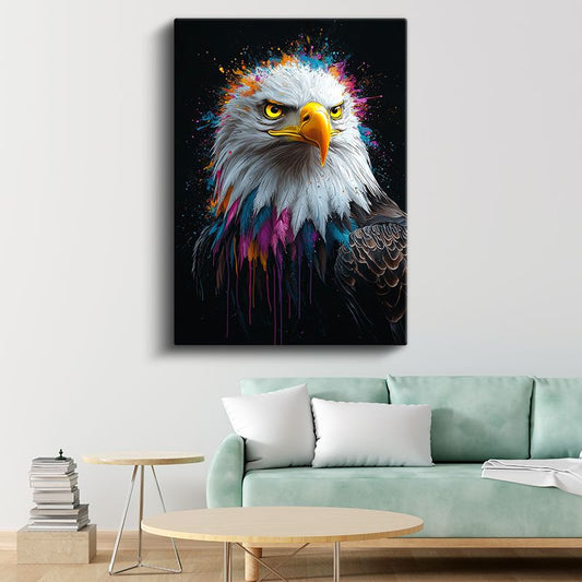 Renkli Kartal - Canlı Boya Sıçramalı Yırtıcı Kuş Kanvas Tablo