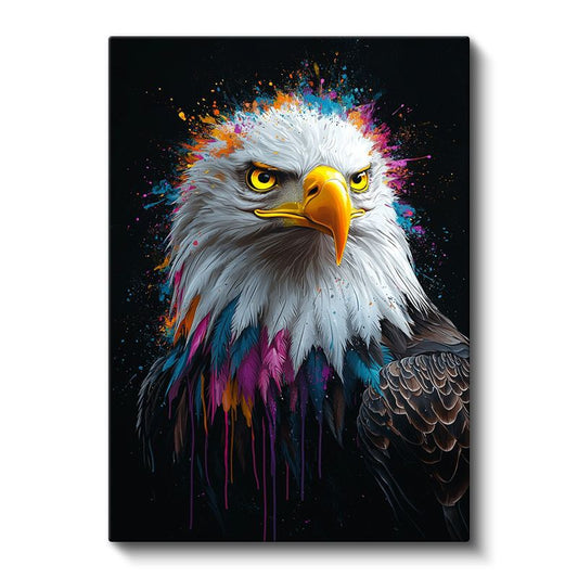 Renkli Kartal - Canlı Boya Sıçramalı Yırtıcı Kuş Kanvas Tablo