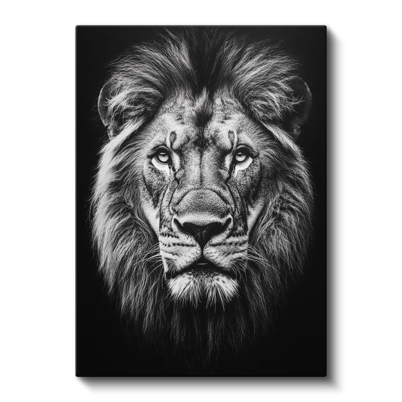 Aslan Portresi - Siyah Beyaz Yeleli Kral Kanvas Tablo