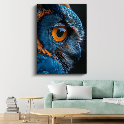 Baykuş Gözü - Mavi Turuncu Tüylerde Keskin Bakış Kanvas Tablo