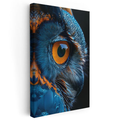 Baykuş Gözü - Mavi Turuncu Tüylerde Keskin Bakış Kanvas Tablo