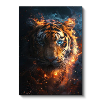 Ateş Kaplanı - Alev Efektli Mavi Gözlü Yırtıcı Kanvas Tablo