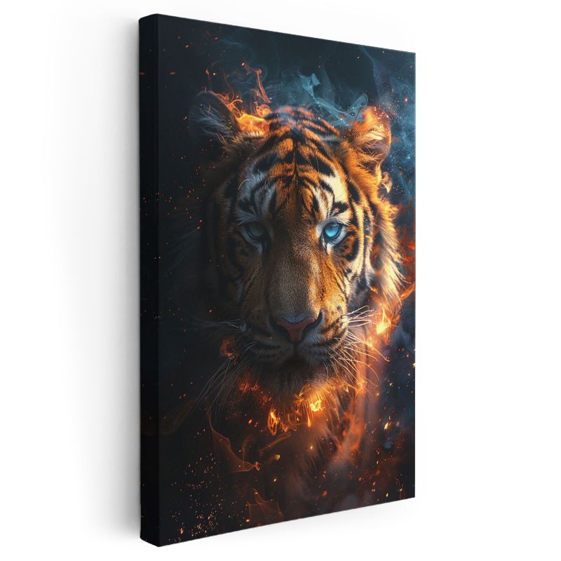 Ateş Kaplanı - Alev Efektli Mavi Gözlü Yırtıcı Kanvas Tablo