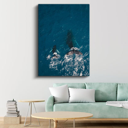 Okyanus Balinaları - Mavi Derinliklerde Yüzen İkili Kanvas Tablo