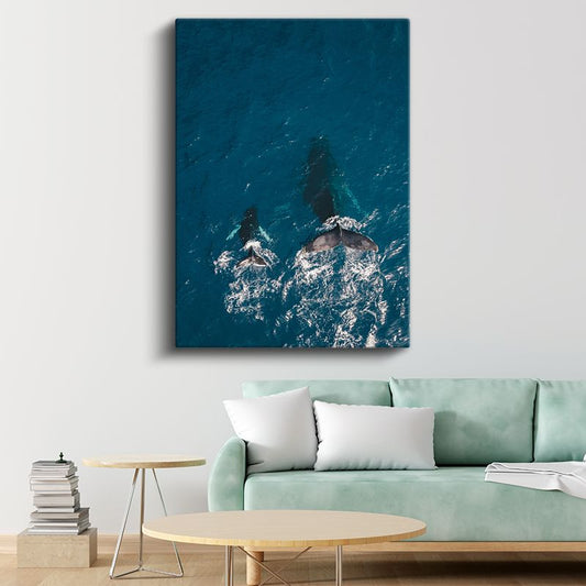 Okyanus Balinaları - Mavi Derinliklerde Yüzen İkili Kanvas Tablo