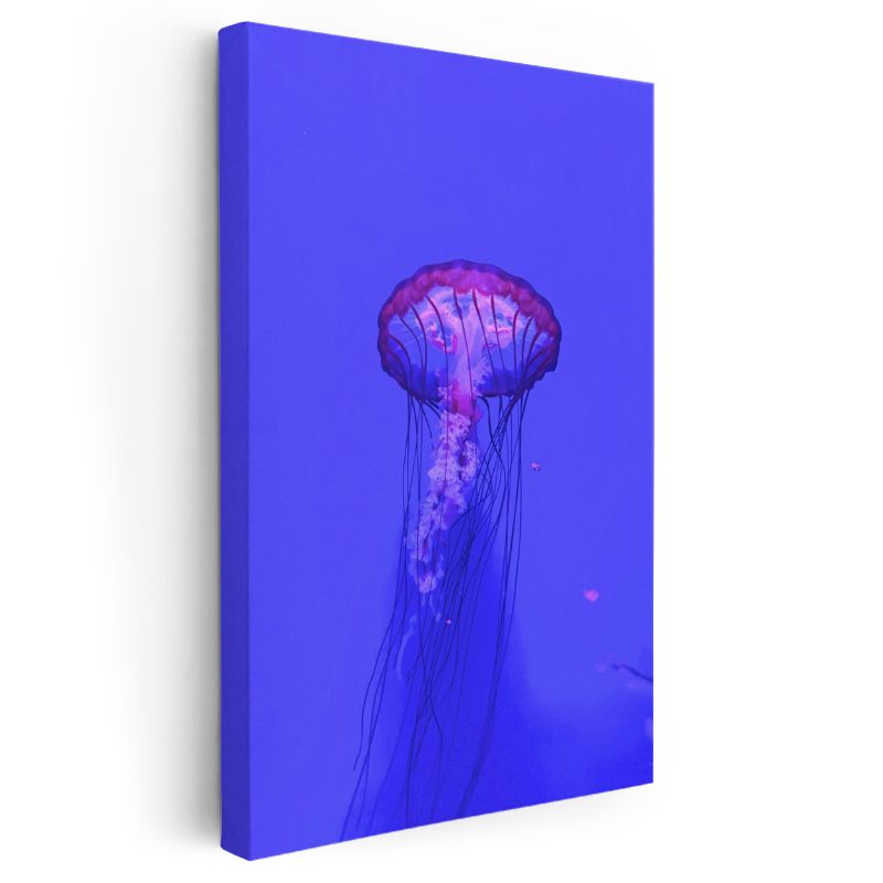 Mor Denizanası - Mavi Suda Dans Eden Şeffaf Güzellik Kanvas Tablo