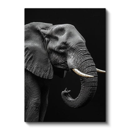 Asil Fil - Siyah Beyaz Detaylı Portre Kanvas Tablo