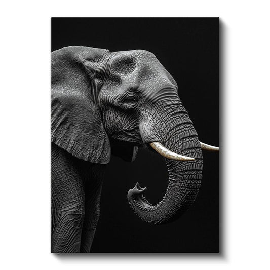 Asil Fil - Siyah Beyaz Detaylı Portre Kanvas Tablo