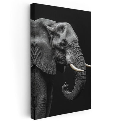 Asil Fil - Siyah Beyaz Detaylı Portre Kanvas Tablo