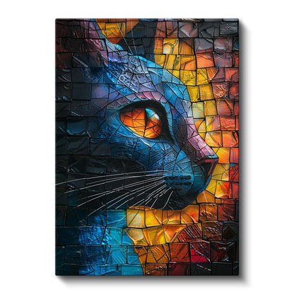Mozaik Kedi - Renkli Cam Parçalarında Keskin Bakış Kanvas Tablo