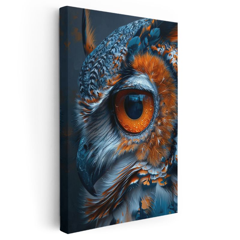 Baykuş Gözü - Mavi Turuncu Tüylerde Keskin Bakış Kanvas Tablo