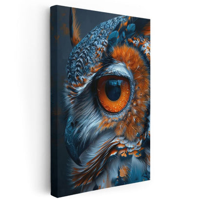 Baykuş Gözü - Mavi Turuncu Tüylerde Keskin Bakış Kanvas Tablo