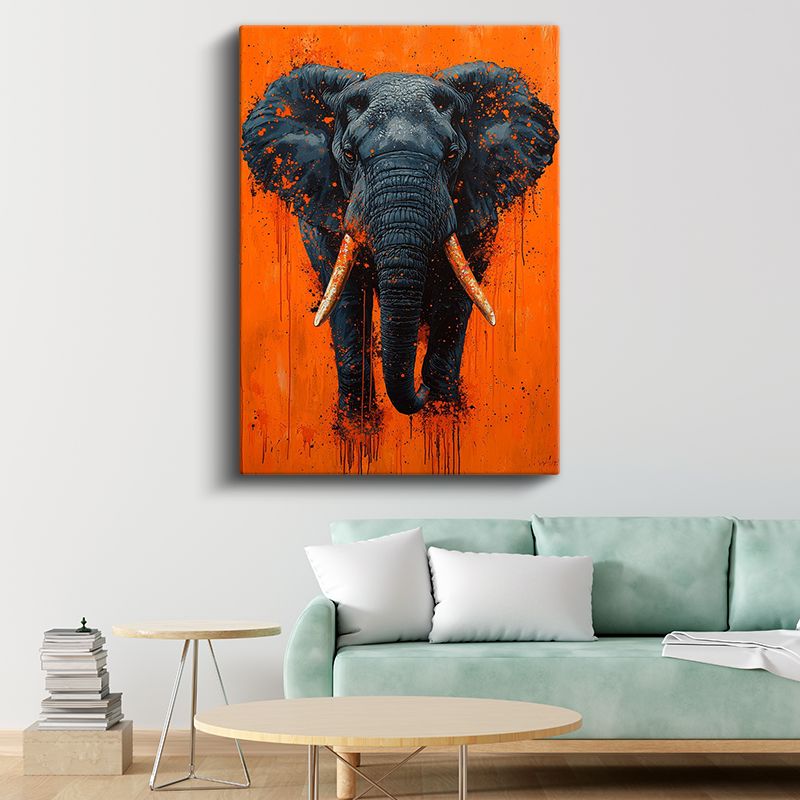 Modern Fil - Turuncu Zeminde Sıçrama Efektli Portre Kanvas Tablo