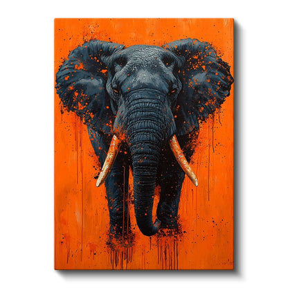 Modern Fil - Turuncu Zeminde Sıçrama Efektli Portre Kanvas Tablo