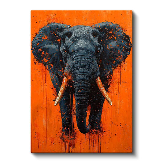 Modern Fil - Turuncu Zeminde Sıçrama Efektli Portre Kanvas Tablo