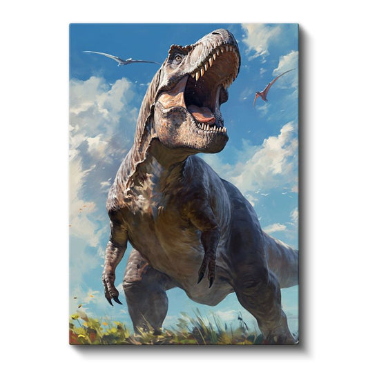 Dinozor Portresi - Gökyüzünde Keskin Dişli Avcı Kanvas Tablo