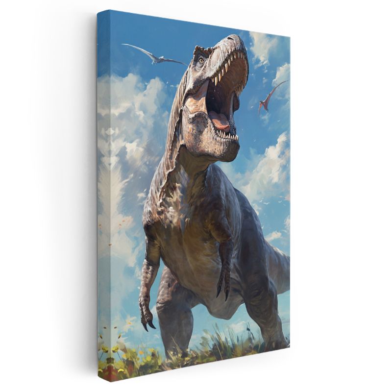 Dinozor Portresi - Gökyüzünde Keskin Dişli Avcı Kanvas Tablo