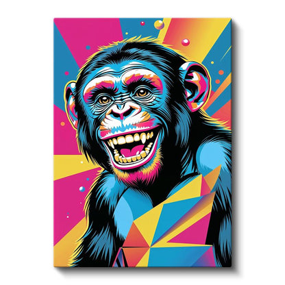 Pop Art Şempanze - Renkli Geometrik Desenli Gülümseme Kanas Tablo