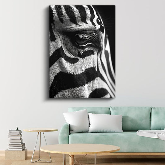 Zebra Gözü - Siyah Beyaz Desenlerde Keskin Bakış Kanvas Tablo