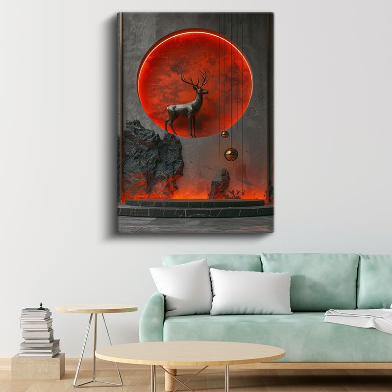 Kızıl Geyik - Parlak Ay Işığında Heybetli Duruş Kanvas Tablo