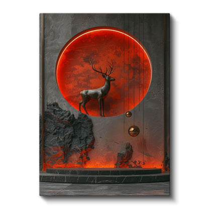 Kızıl Geyik - Parlak Ay Işığında Heybetli Duruş Kanvas Tablo